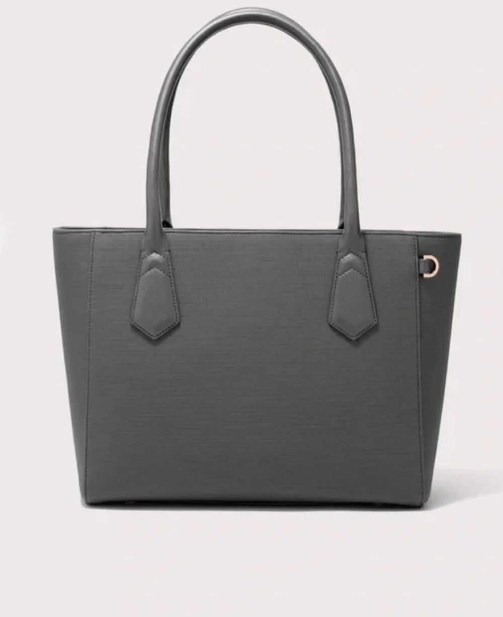 Dagne Dover gray Pebbled Leather Structured Signature Tote Bag